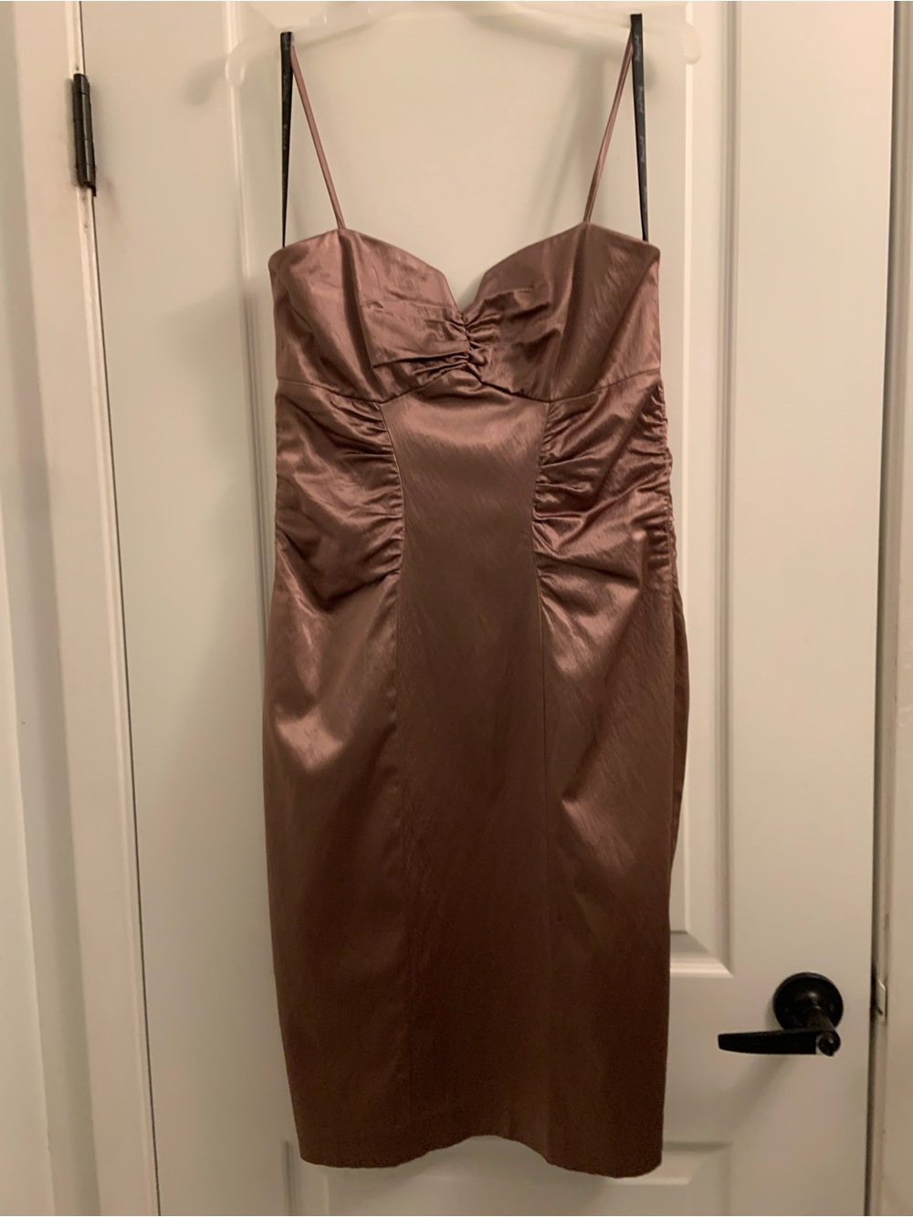 Joseph Ribkoff Rose-Brown Satin Midi Dress with Spaghetti Straps